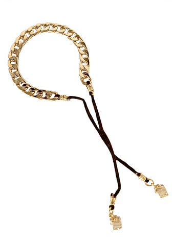 Chain Bracelet - Black Leather Cord