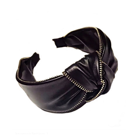 Leather Jacket Style Headband (Gold Zipper)