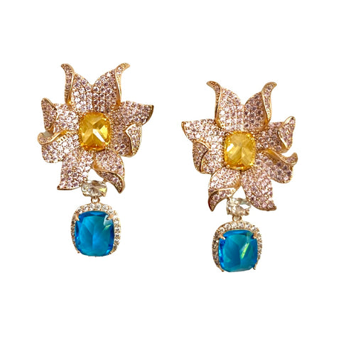 Bleu Fleur de Cristal Earrings | Glam Collection